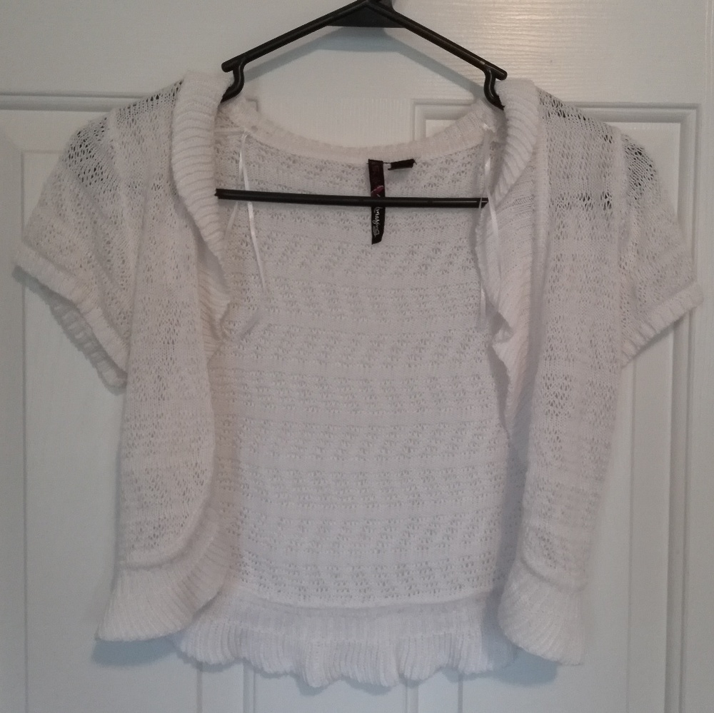 White Knitted Short Sleeved Cardigan